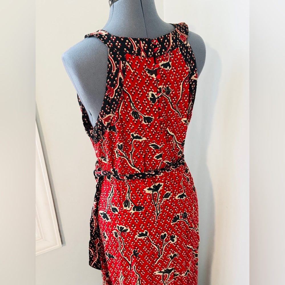 Fat Face Size 12 Red Floral Boho Belted Maxi Sleeveless Dress - Picture 10 of 12